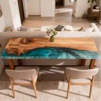 Caribbean Cove Olive Wood Console Epoxy Table