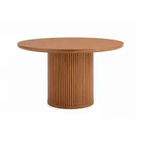 Round Walnut Wood Fluted Pedestal Dining Table - Solid Wood Dining Table