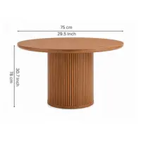 Round Walnut Wood Fluted Pedestal Dining Table - Solid Wood Dining Table