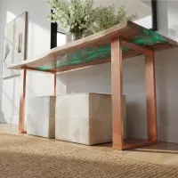 Seafoam Current Poplar Wood Console Epoxy Table