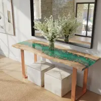 Seafoam Current Poplar Wood Console Epoxy Table