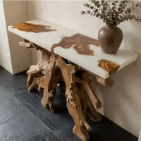 Alabaster Meander Walnut Wood Console Epoxy Table