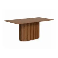 Rectangular Walnut Wood Fluted Pedestal Dining Table - Solid Wood Dining Table