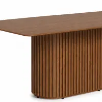 Rectangular Walnut Wood Fluted Pedestal Dining Table - Solid Wood Dining Table