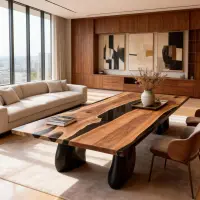 Walnut Epoxy Resin River Table Black Pearl