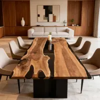Walnut Epoxy Resin River Table Black Pearl