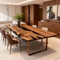 Walnut Epoxy Resin River Table Black Pearl