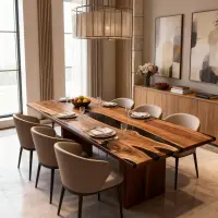 Walnut Epoxy Resin River Table Black Pearl