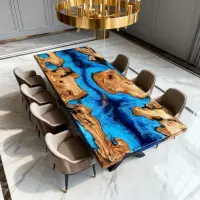 Olive Wood Epoxy Resin River Table Azure Blue Resin