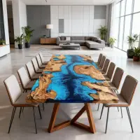 Olive Wood Epoxy Resin River Table Azure Blue Resin