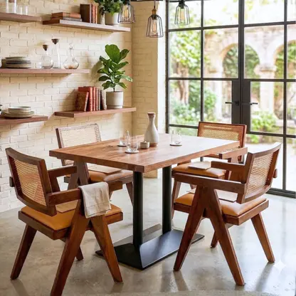 Modern Butcher Block Café Dining Table - Solid Wood Dining Table