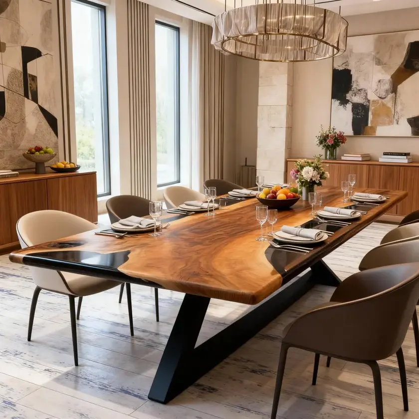 Walnut Epoxy Resin River Table Onyx Black