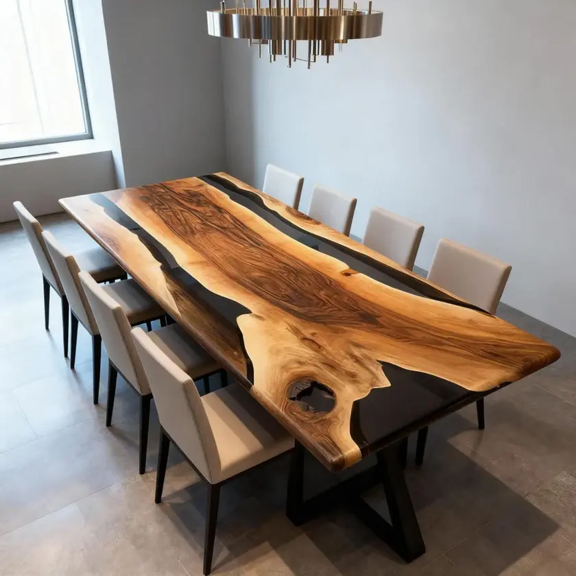 Walnut Epoxy Resin River Table Onyx Black
