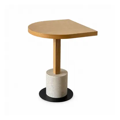 D-Shape Wooden Café Table with Marble Base - Solid Wood Dining Table