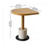D-Shape Wooden Café Table with Marble Base - Solid Wood Dining Table
